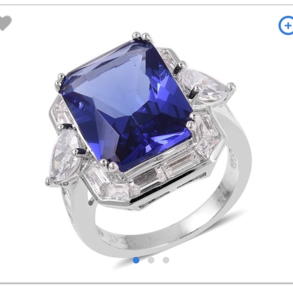 Simulated blue quartz simulated diamond silvertone